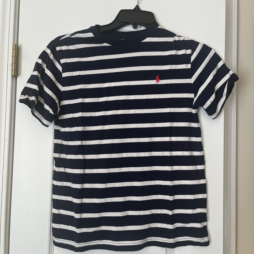Gently used blue and white t-shirt, Polo by Ralph Lauren size L